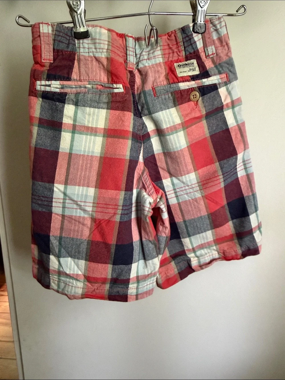 OshKosh B’gosh Plaid Shorts Boys Size 7 Red Blue Madras Cotton